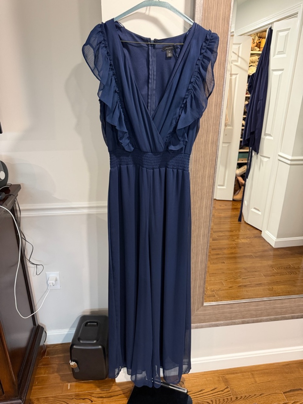 Navy Ruffle V-Neck Maxi Dress - Women